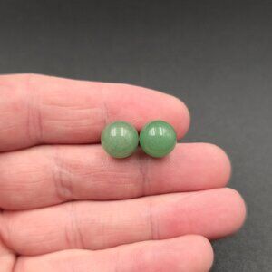 Silver Plated Green Aventurine Stone Stud Earrings A6533